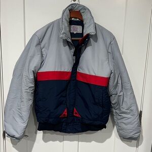 Vintage Rocky Mountain Thread Works Men's Gray and Navy Puffer Jacket Sz L